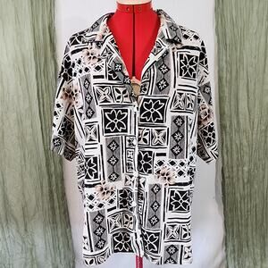 G.W. White Brown Short Sleeve Button Up Floral Woman's Blouse Size XL